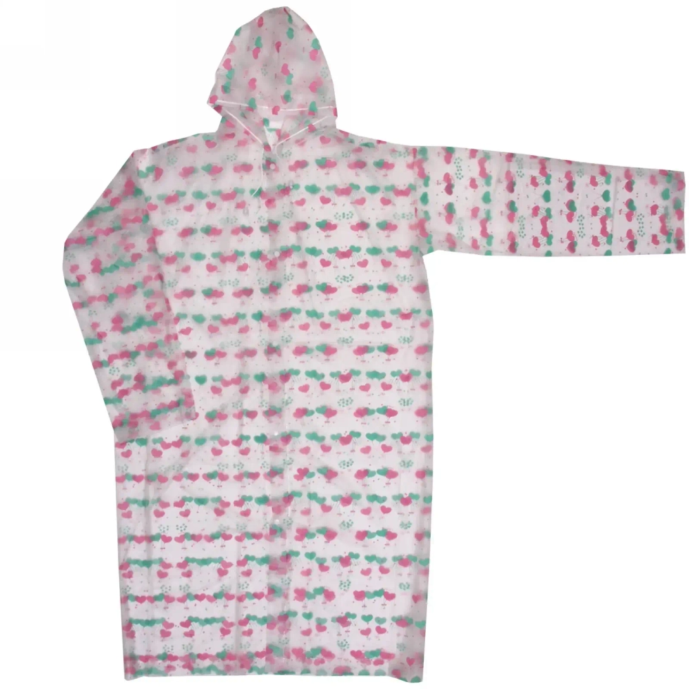 Дождевик-плащ 100 Мкрн 110*65см «Сердечки» с капюшоном и завязками, на кнопках, матовый ДоброСад