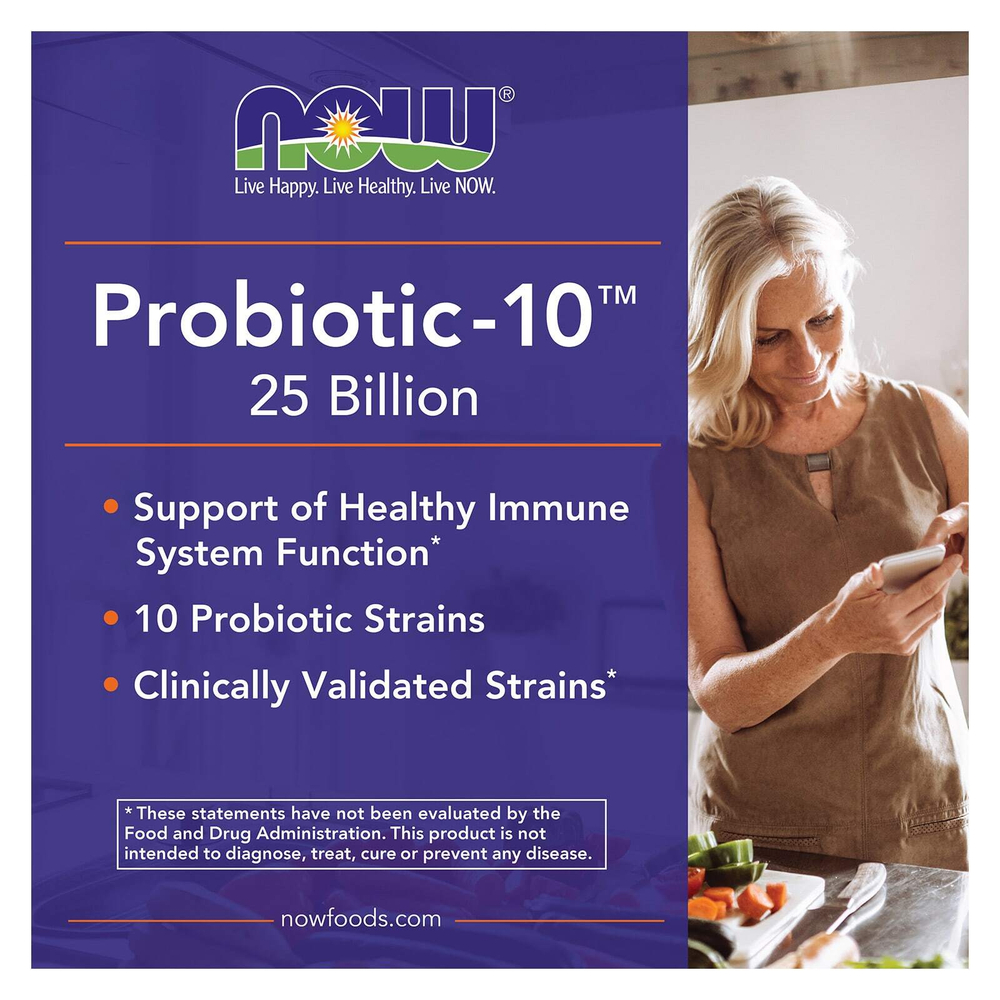 NOW Foods, Probiotic-10, 25 млрд, 100 растительных капсул