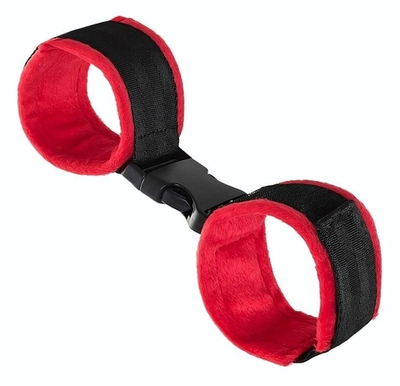 Красно-черные велюровые наручники Anonymo (Цвет: красный с черным)