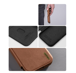 Кожаный чехол книжка коричневого цвета для iPhone 17 Pro, серия Qin Pro Leather от Nillkin