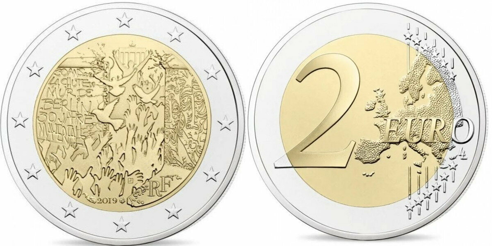 Франция 2 евро, 2019 30 лет падению Берлинской стены aUNC