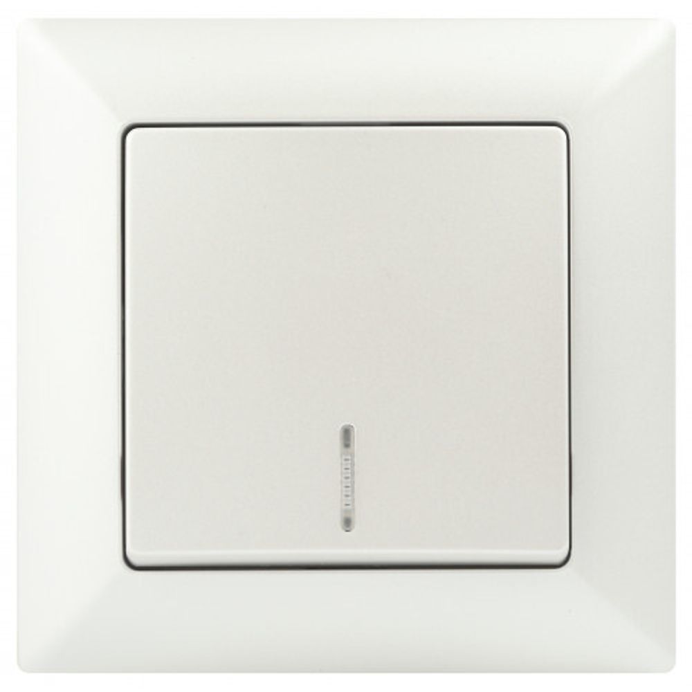 Выключатель Intro Solo 4-102-06 одноклавишный с подсветкой, 10А-250В, IP20, СУ, перламутр