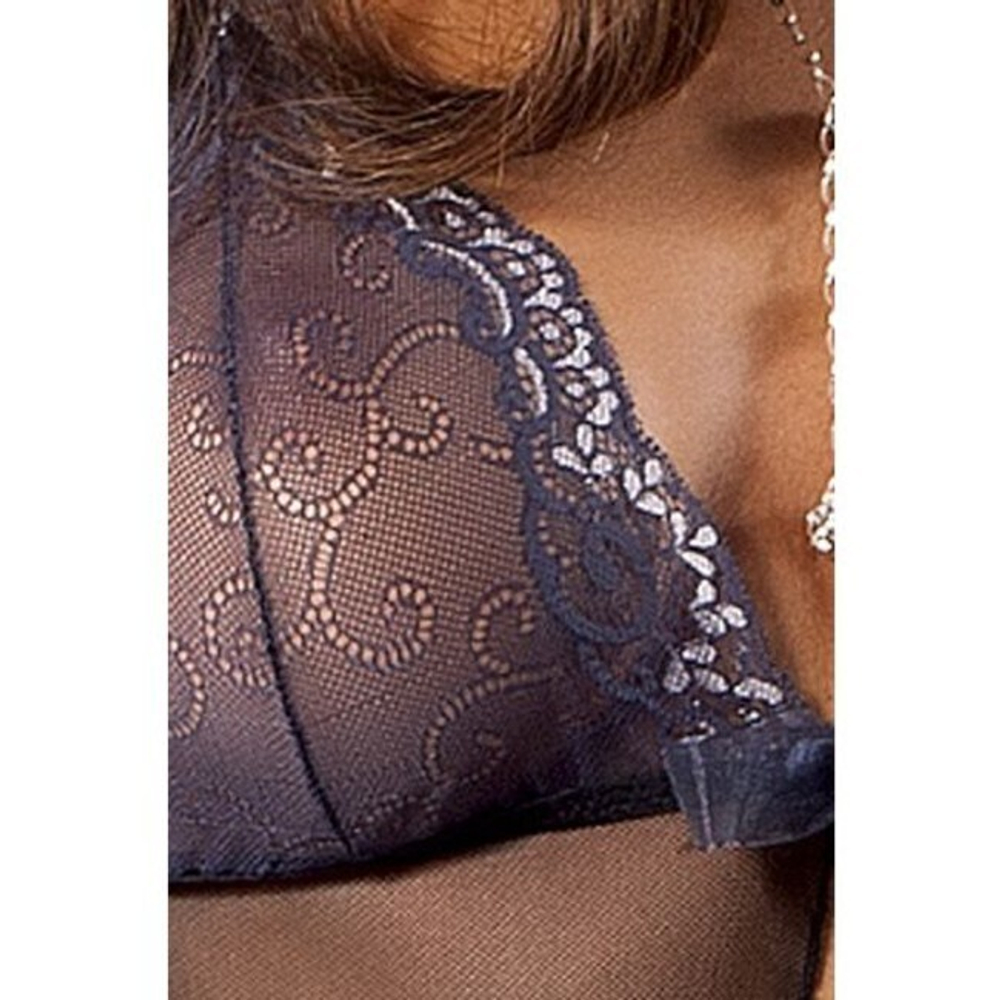 Полупрозрачный пеньюар с отделкой Ashley, черный LXL (46-48) (Цвет: черный)