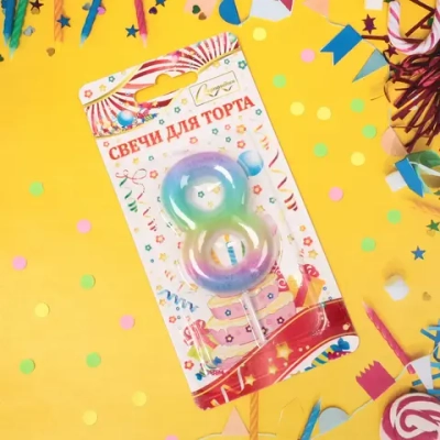 Свеча для торта Цифра Радуга «8» 6*4 см