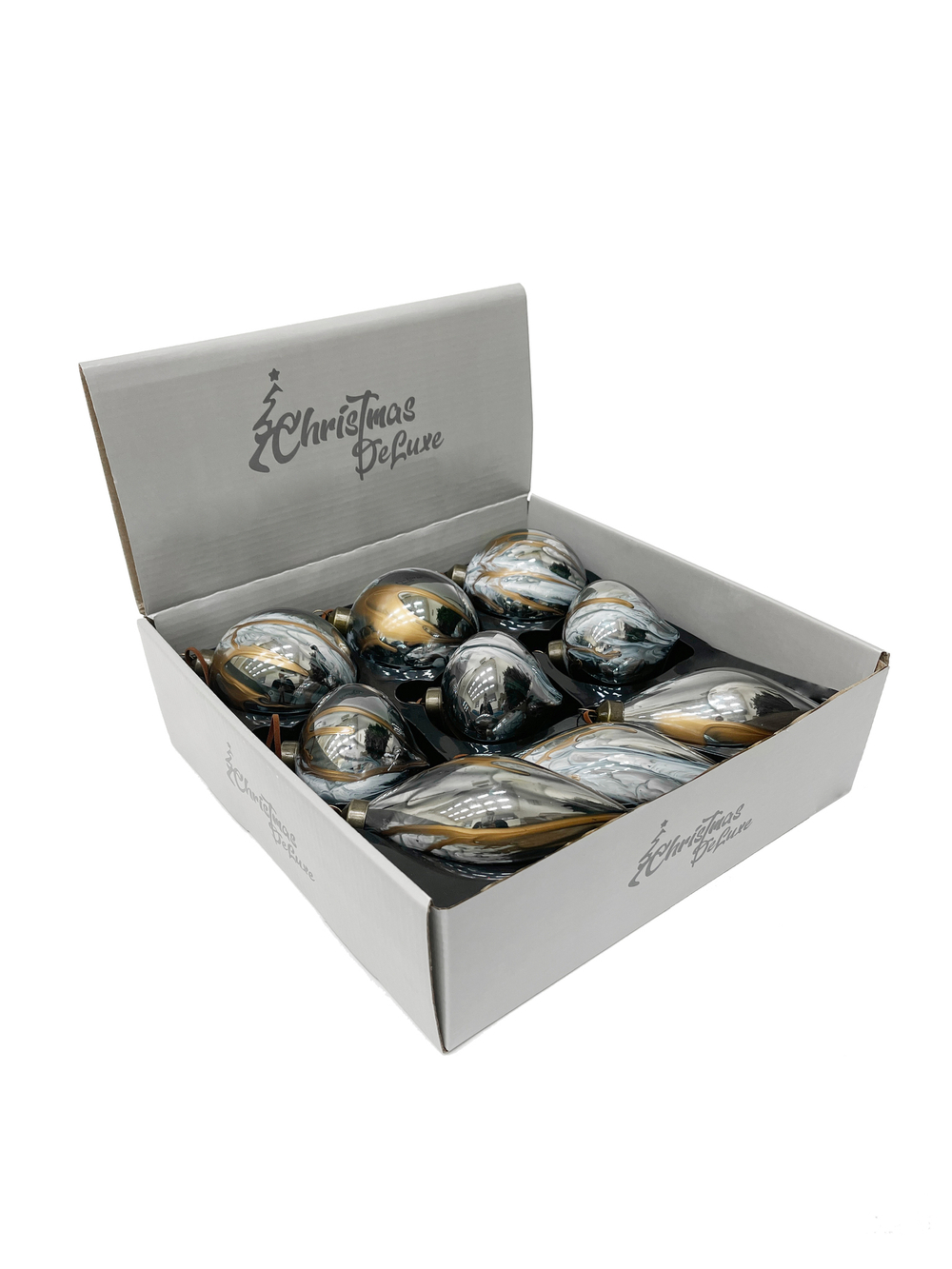 Набор елочных игрушек 8см 9шт ChristmasDeLuxe темно-серый с разводами