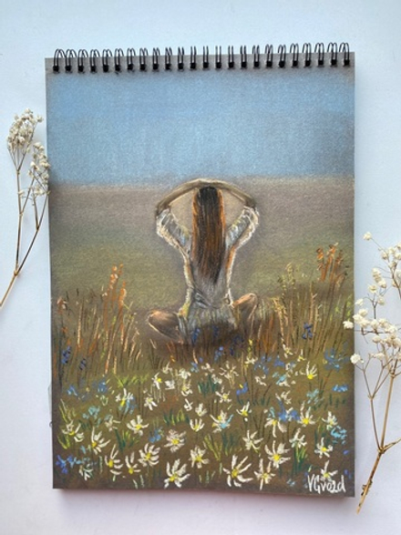 Картина «Девушка в поле с ромашками»