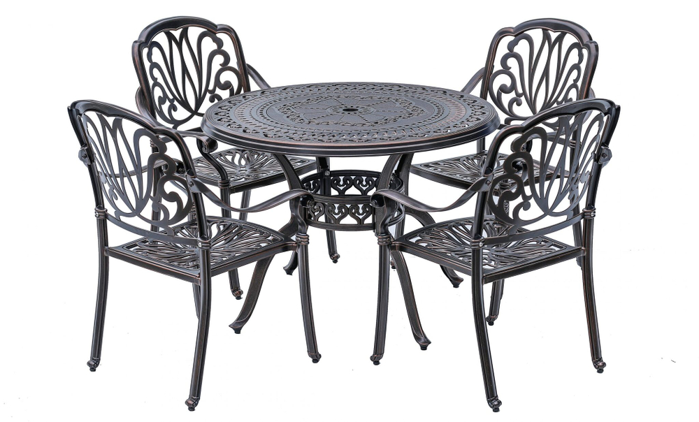 Комплект мебели из литого алюминия стол ОРХИДЕЯ «ORCHID» D100 арт.6053 + 4 кресла Феникс