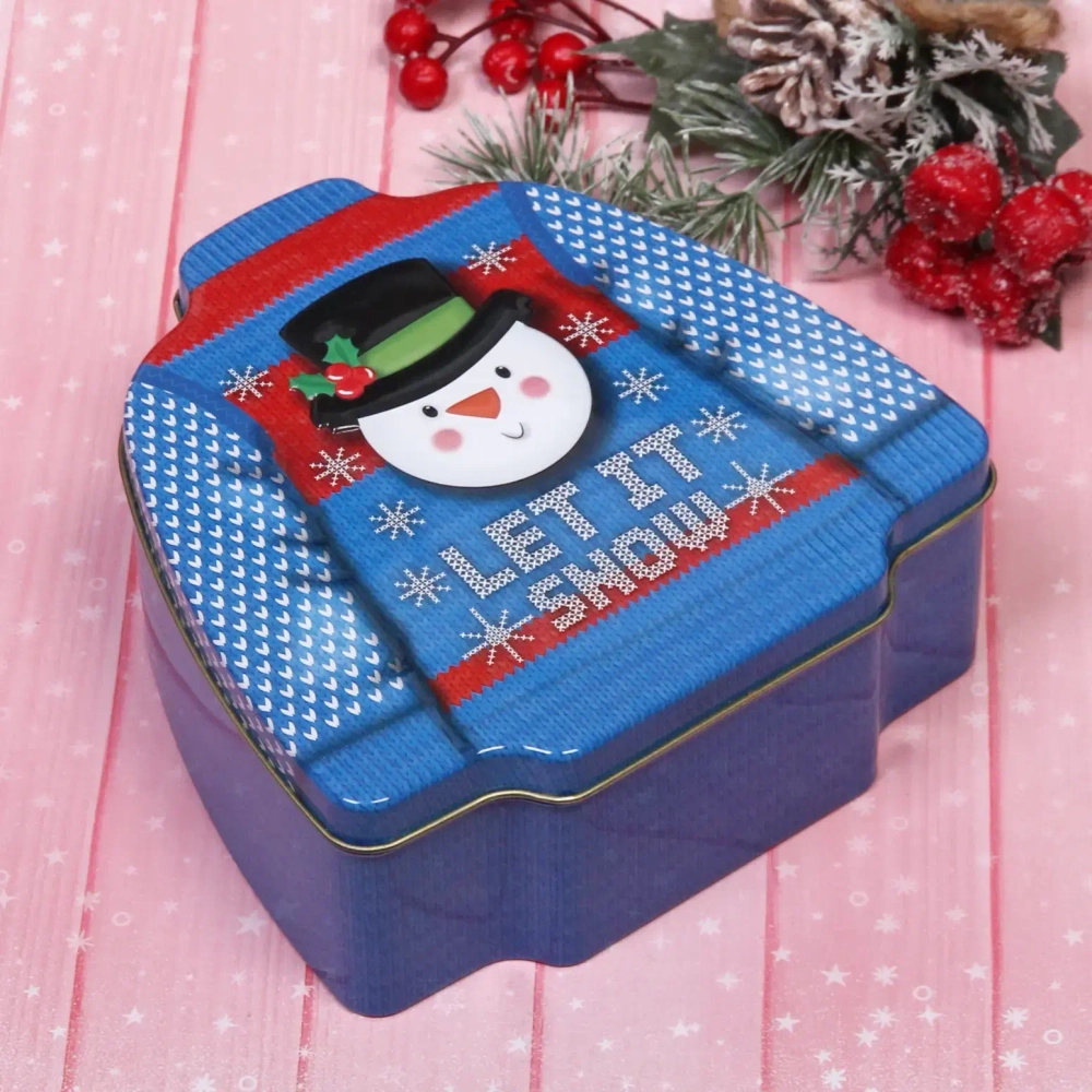 Банка жестяная 16,5*16,5*3,7см «Свитерок» Снеговик