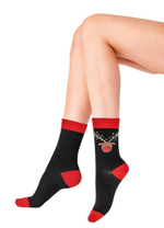 Новогодние хлопковые носки с веселым оленем Christmas Socks (Размер: S-M-L) (Цвет: черный)