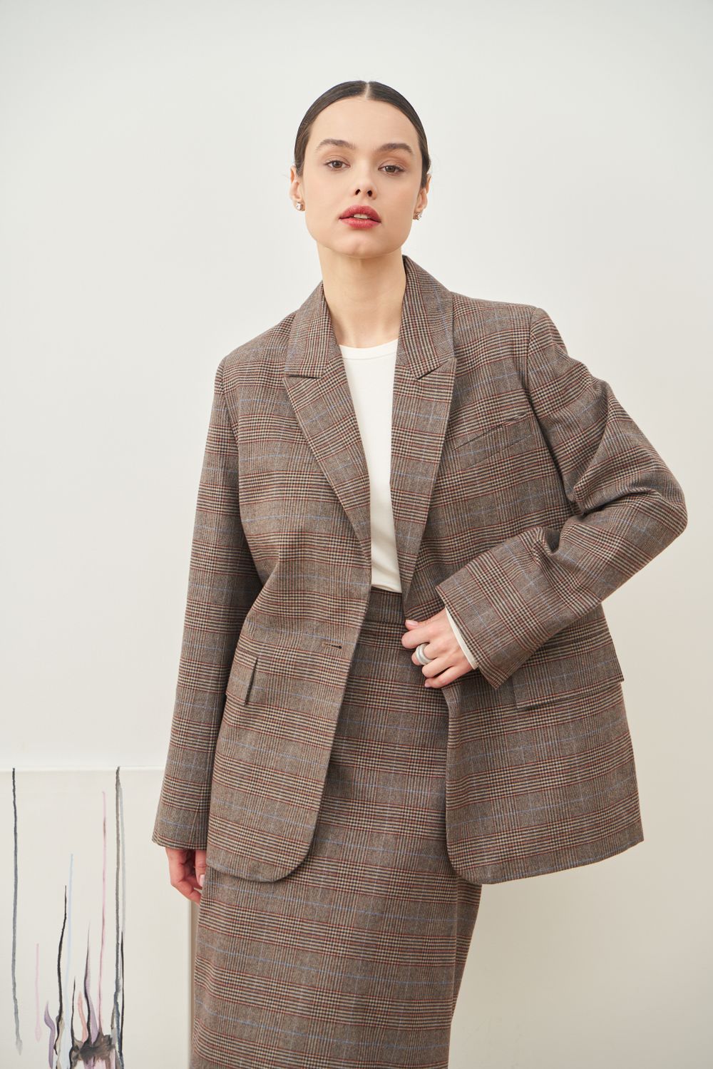 ПИДЖАК В КЛЕТКУ СЕРО-БЕЖЕВЫЙ|ОРАНЖЕВЫЙ