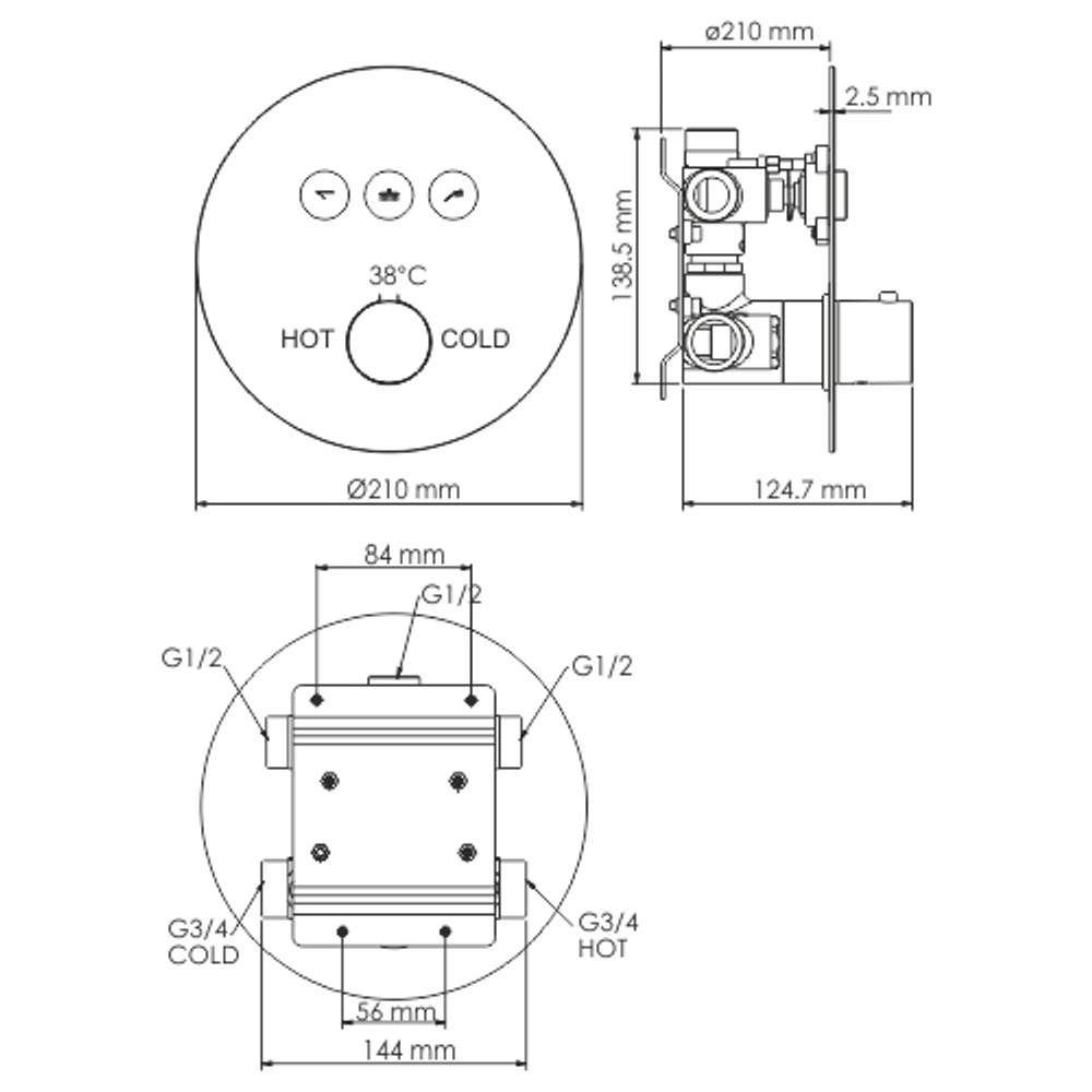 Dinkel 5844 Thermo Термостатический смеситель для ванны и душа WasserKraft