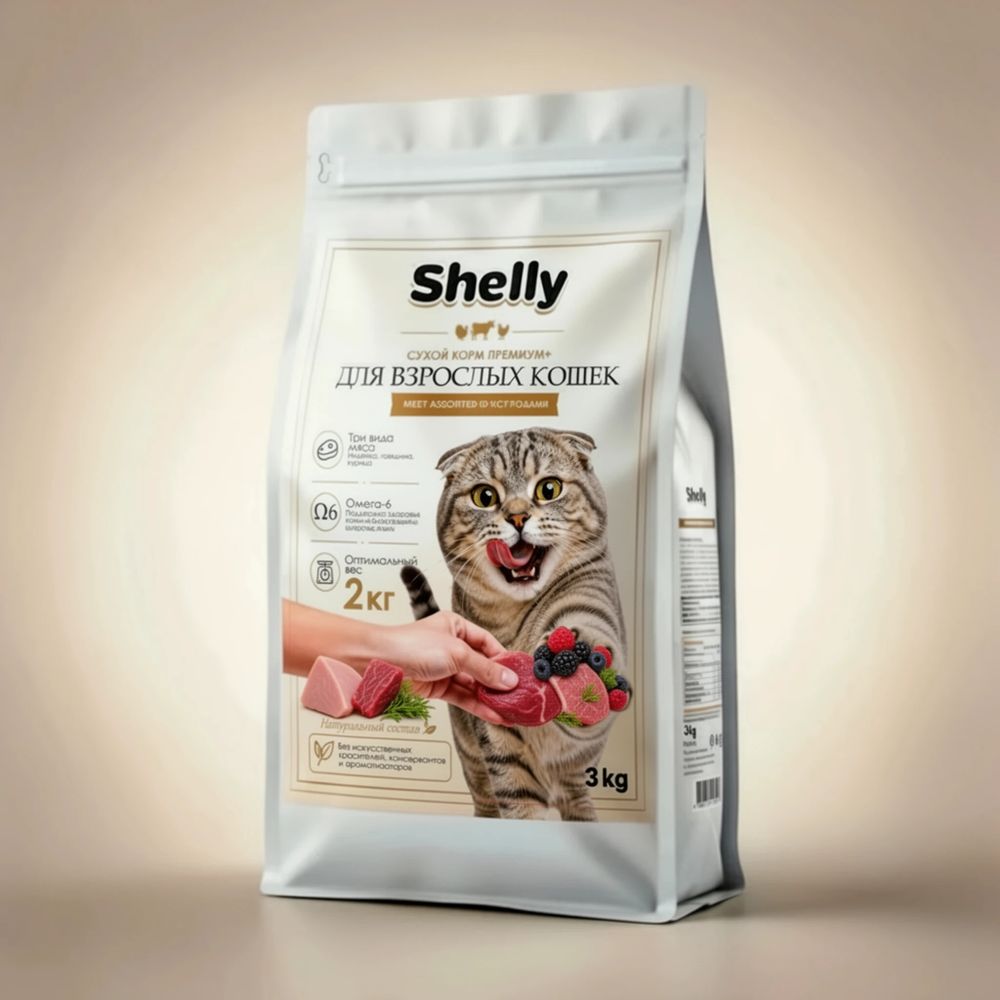 Сухой корм Shelly для взрослых кошек мясное ассорти с ягодами