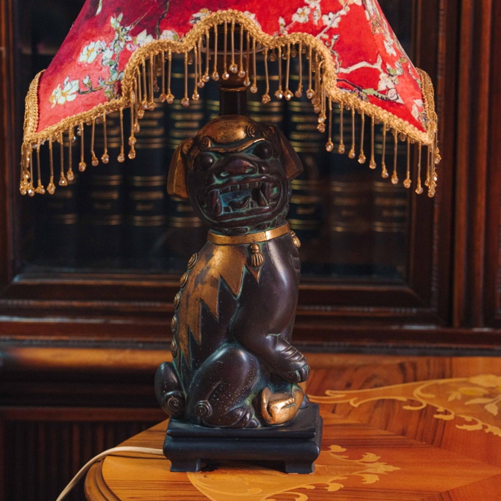 Пара настольных ламп с фигурами собак ФО (китайских львов-хранителей)