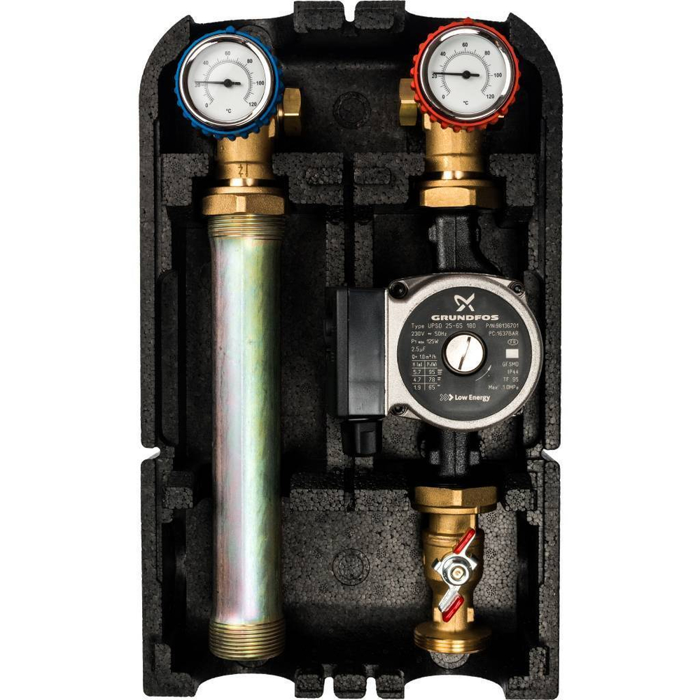 STOUT Насосная группа с прямым контуром 1" с насосом Grundfos UPSO 25-65 в теплоизоляции, 35kW[DT10°C]