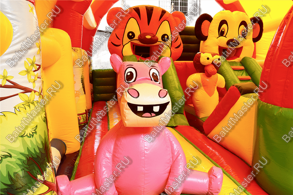 Надувной батут "Зверята с крышей 3" со скалодромом, 11*7*6 м
