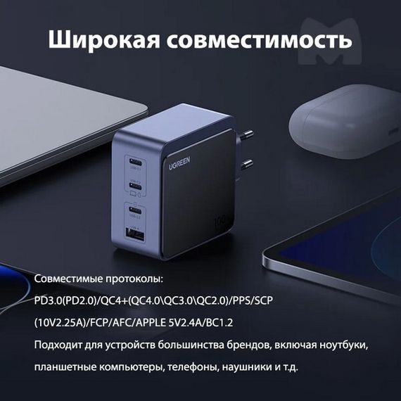 Сетевое зарядное устройство Ugreen X565 Nexode S 100W USB-A+3*USB-C GaN (35043) серый