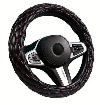 Оплетка на руль круглая CarFashion -XXL- «SHUTTLE» 31698 - Экокожа - черный/красный