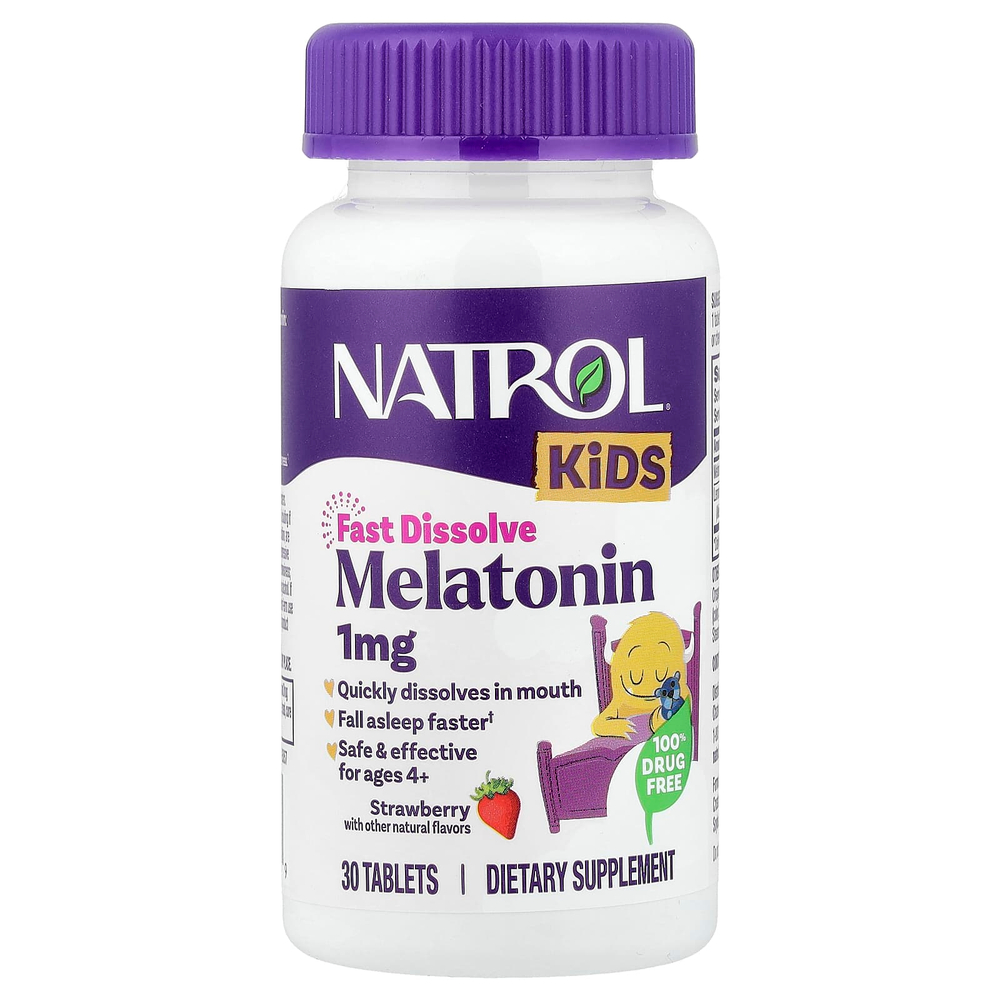 Natrol, мелатонин, для детей от 4 лет, клубника, 30 таблеток