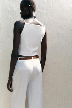 ZARA КОРОТКИЙ ЖИЛЕТ НА БРЕТЕЛЯХ, БЕЛЫЙ