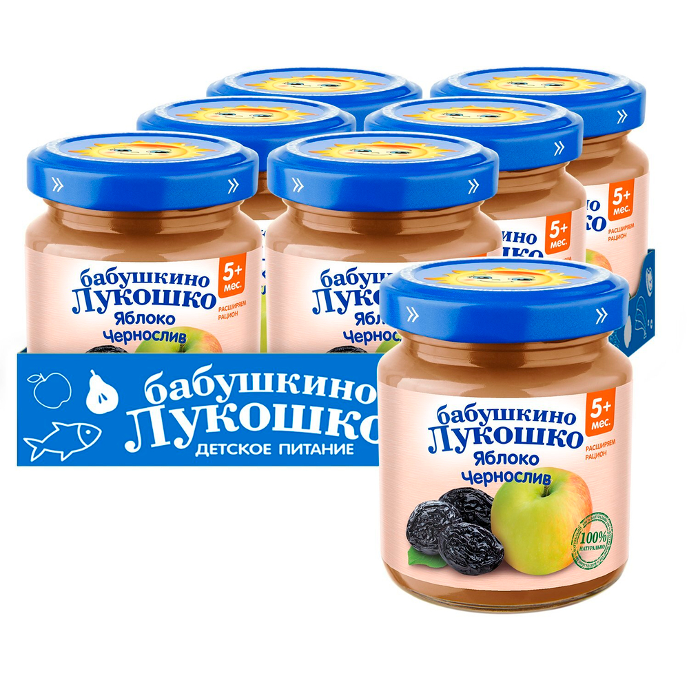 Пюре Бабушкино Лукошко Яблоко чернослив с 5 месяцев, 100гр.