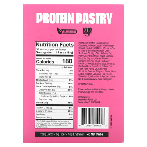 Legendary Foods, Protein Pastry, праздничный торт, 10 пакетиков, 61 г (2,2 унции)