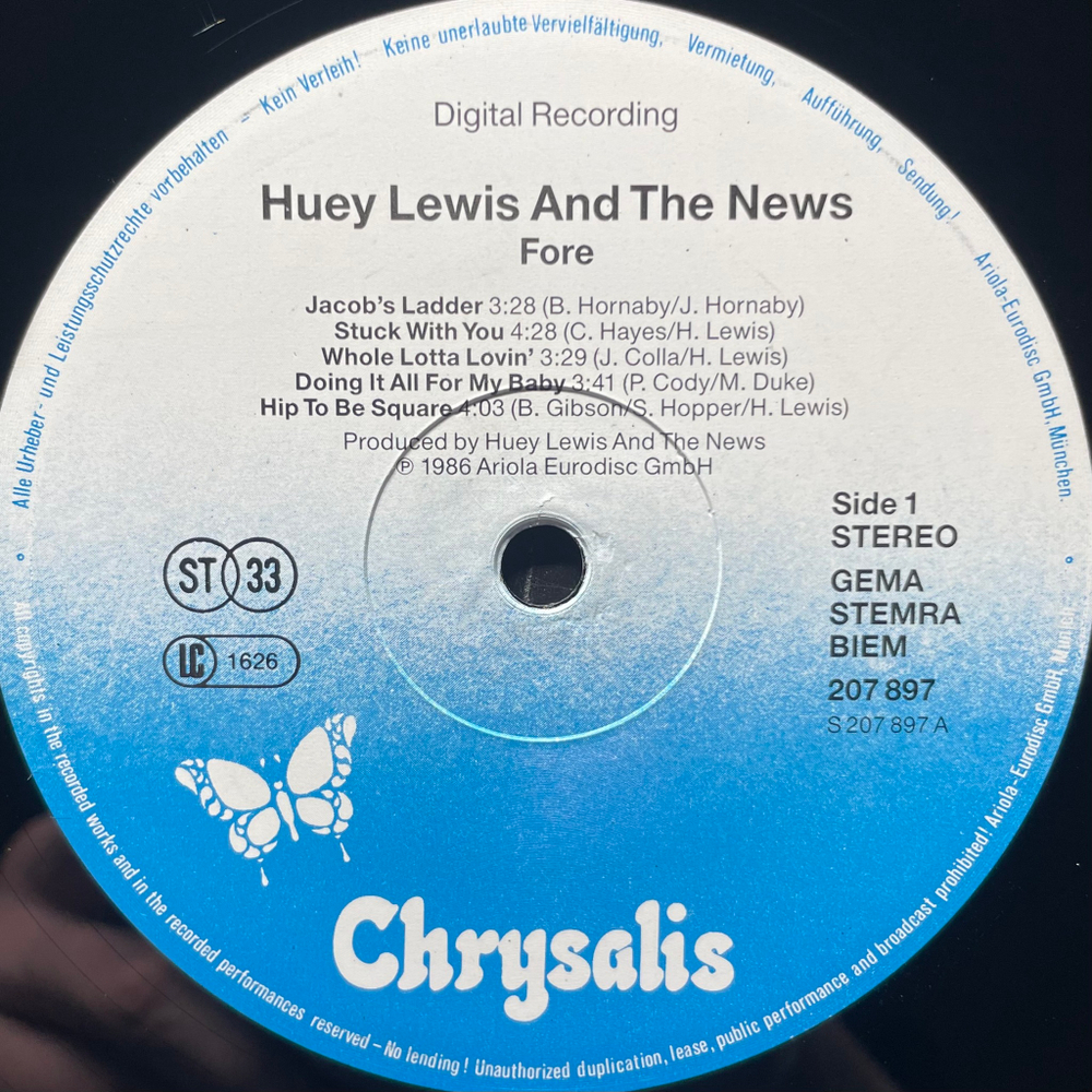 Huey Lewis And The News ‎– Fore! (Европа 1986г.)