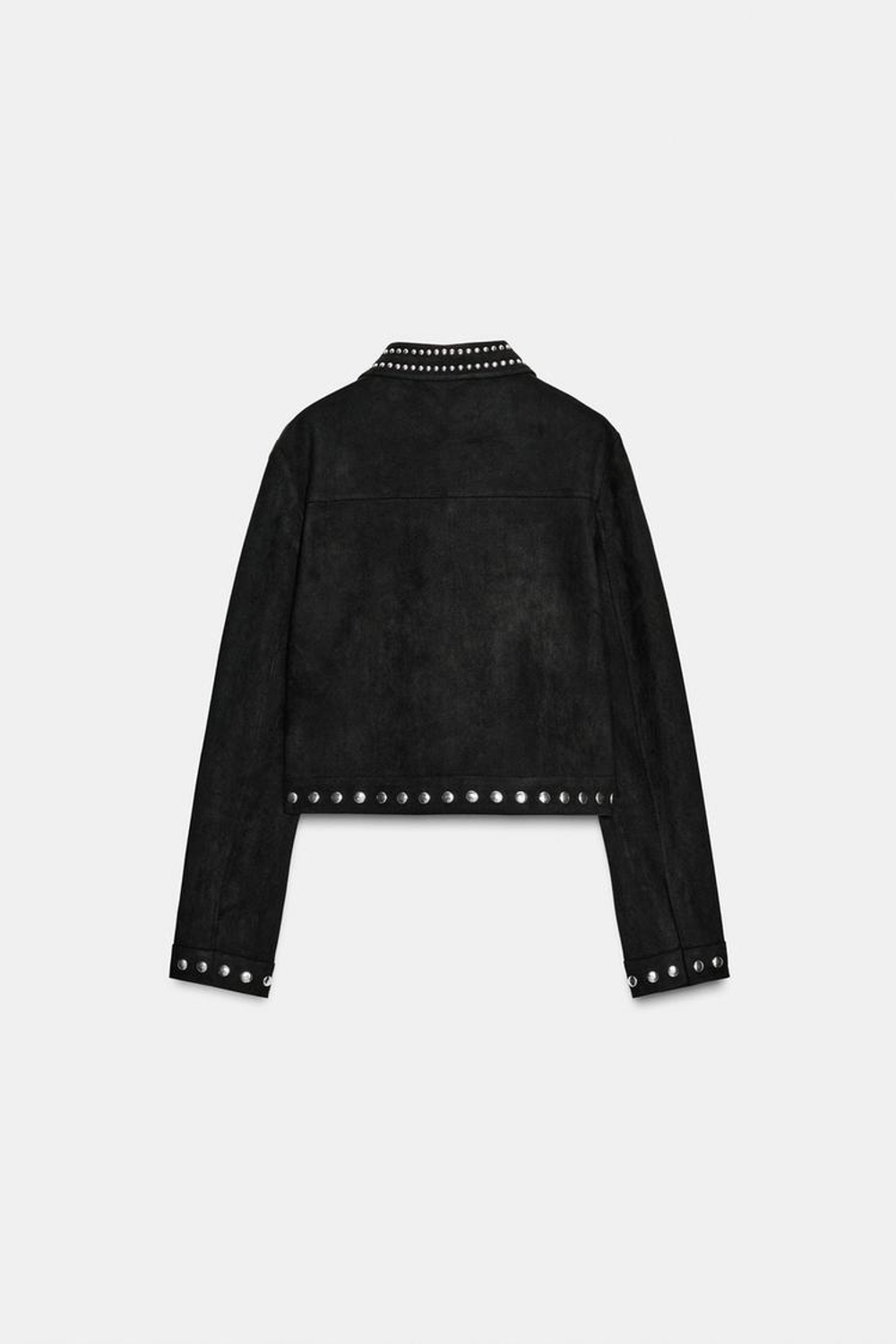 ZARA КУРТКА ПОД ЗАМШУ С ЗАКЛЕПКАМИ, ЧЕРНЫЙ