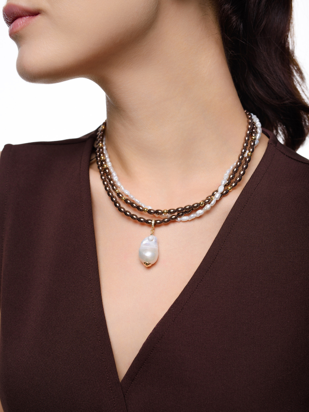 Колье "Grain brown pearl" Gold