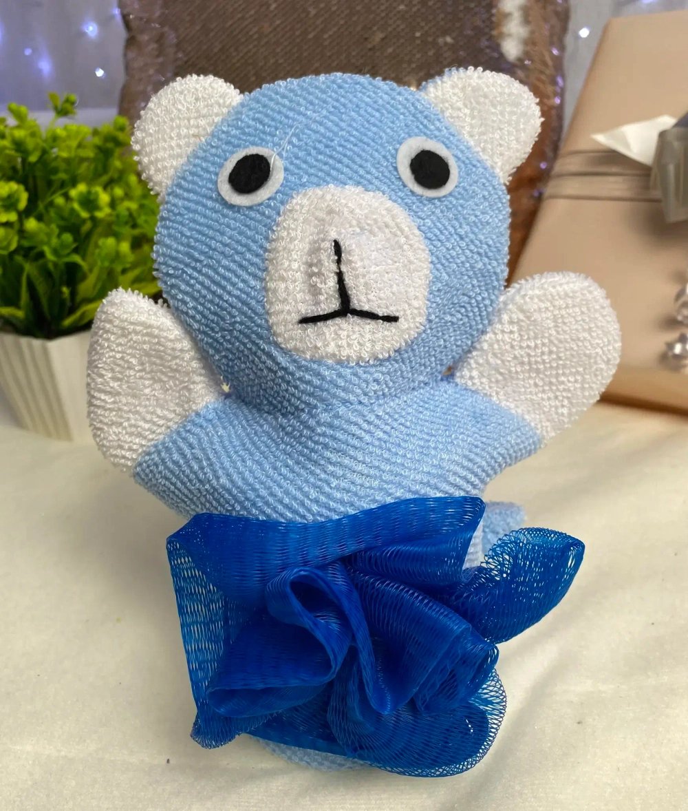 Мочалка-варежка для тела «Ультрамарин - Мишка», мягкая, цвет голубой, 21*16см