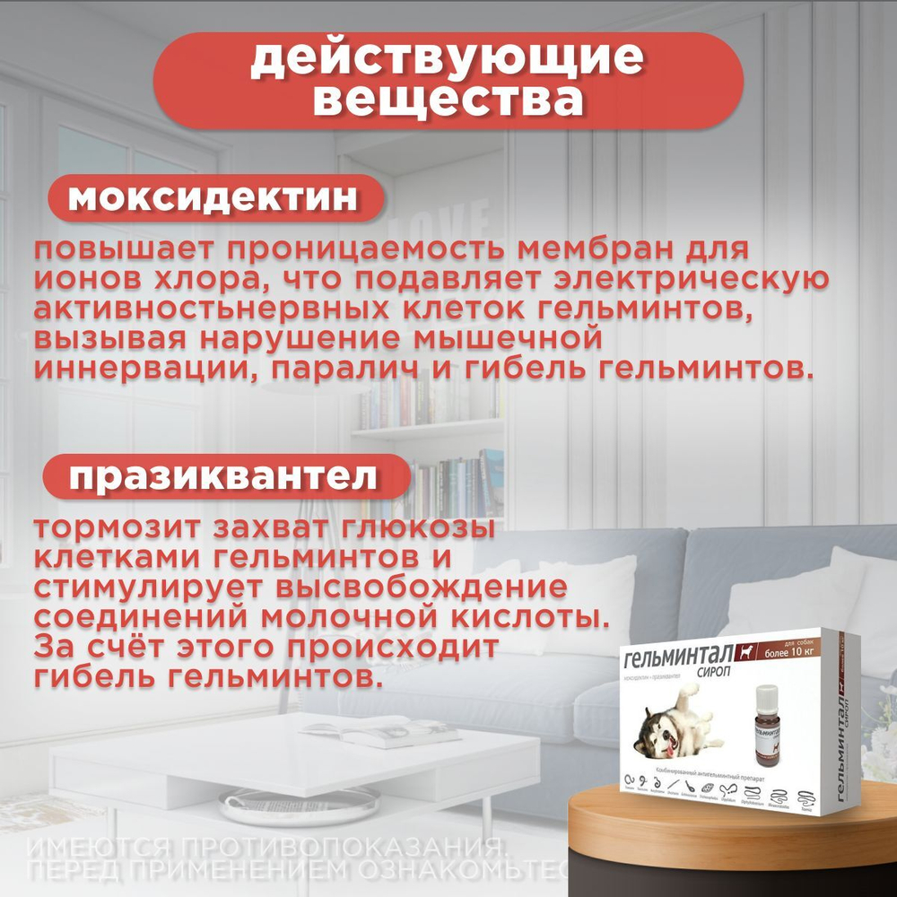 Сироп от гельминтов, профилактика дирофиляриоза для собак более 10кг Гельминтал (Neoterica), 10мл. Празиквантел/Моксидектин