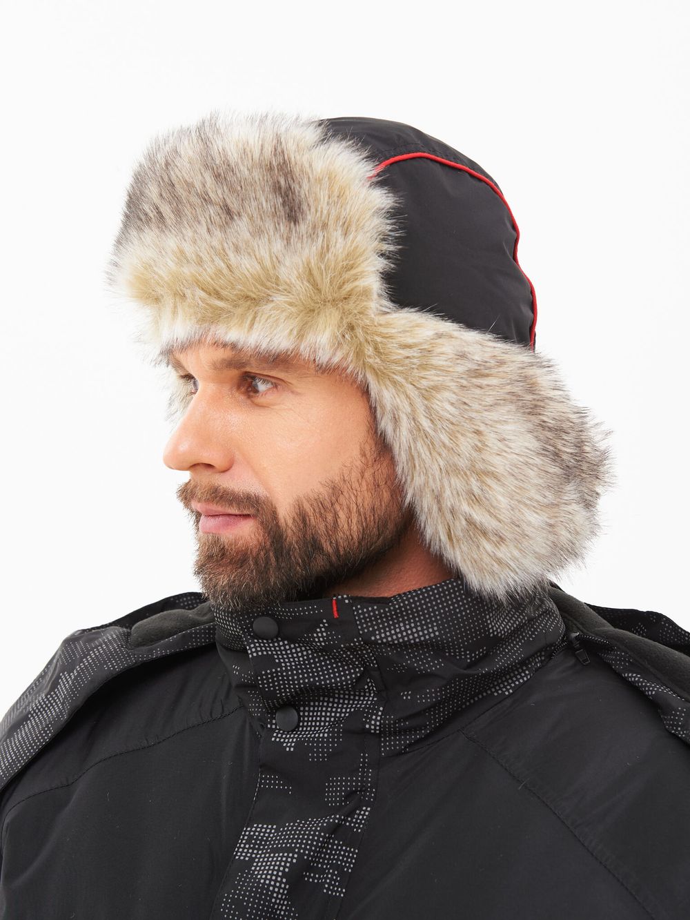 Шапка ушанка зимняя Reflect ткань Reflex Membrane цвет Чёрный иск. мех Волк
