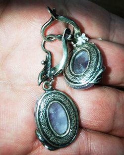 Серьги "Узорные" аметист шеврон