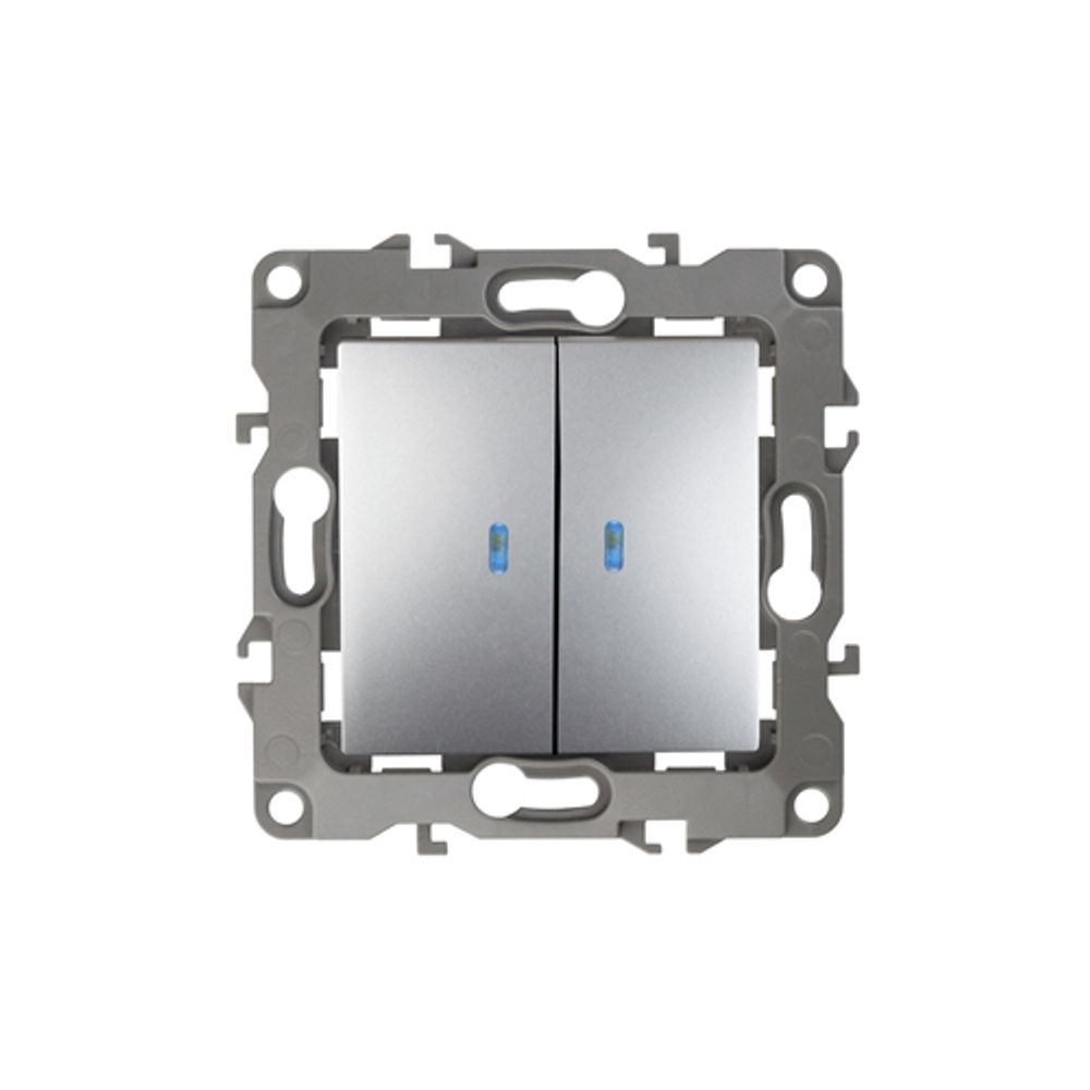 12-1105-03 ЭРА Выключатель двойной с подсветкой, 10АХ-250В, IP20, Эра12, алюминий