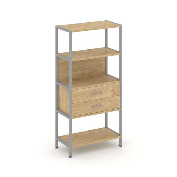 Shelf System Односекционный стеллаж четырехярусный с ящиками SN.STM-412 Тиквуд Светлый/Металл Серый