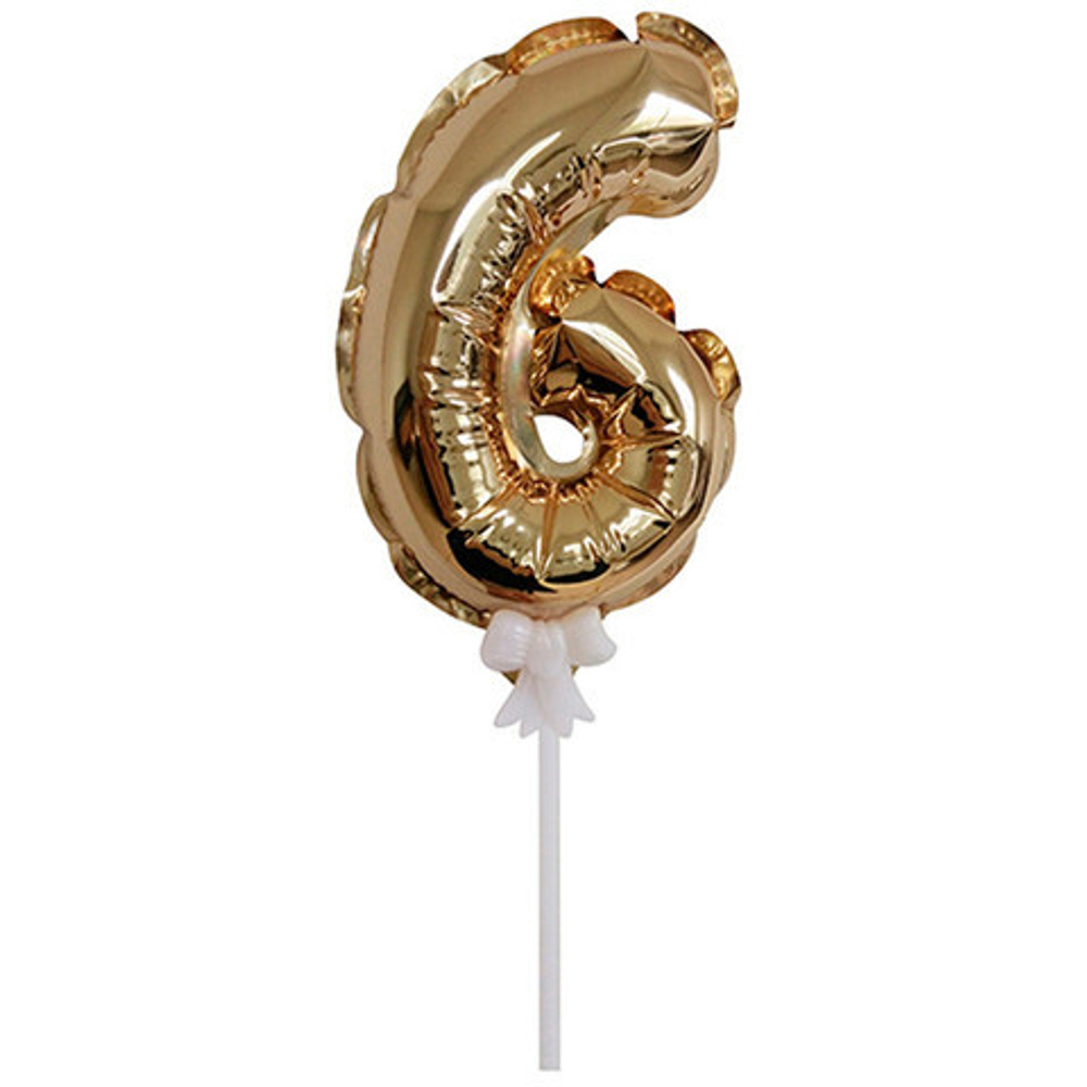 К 7"/18 см, Мини-цифра, самодув Gold (Золото) "6"воздух, не летает, на палочке)