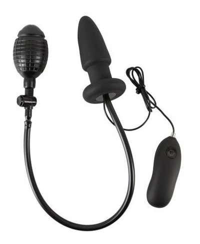 Черная надувная анальная пробка Inflatable Vibrating Butt Plug - 12,2 см. (Цвет: черный)