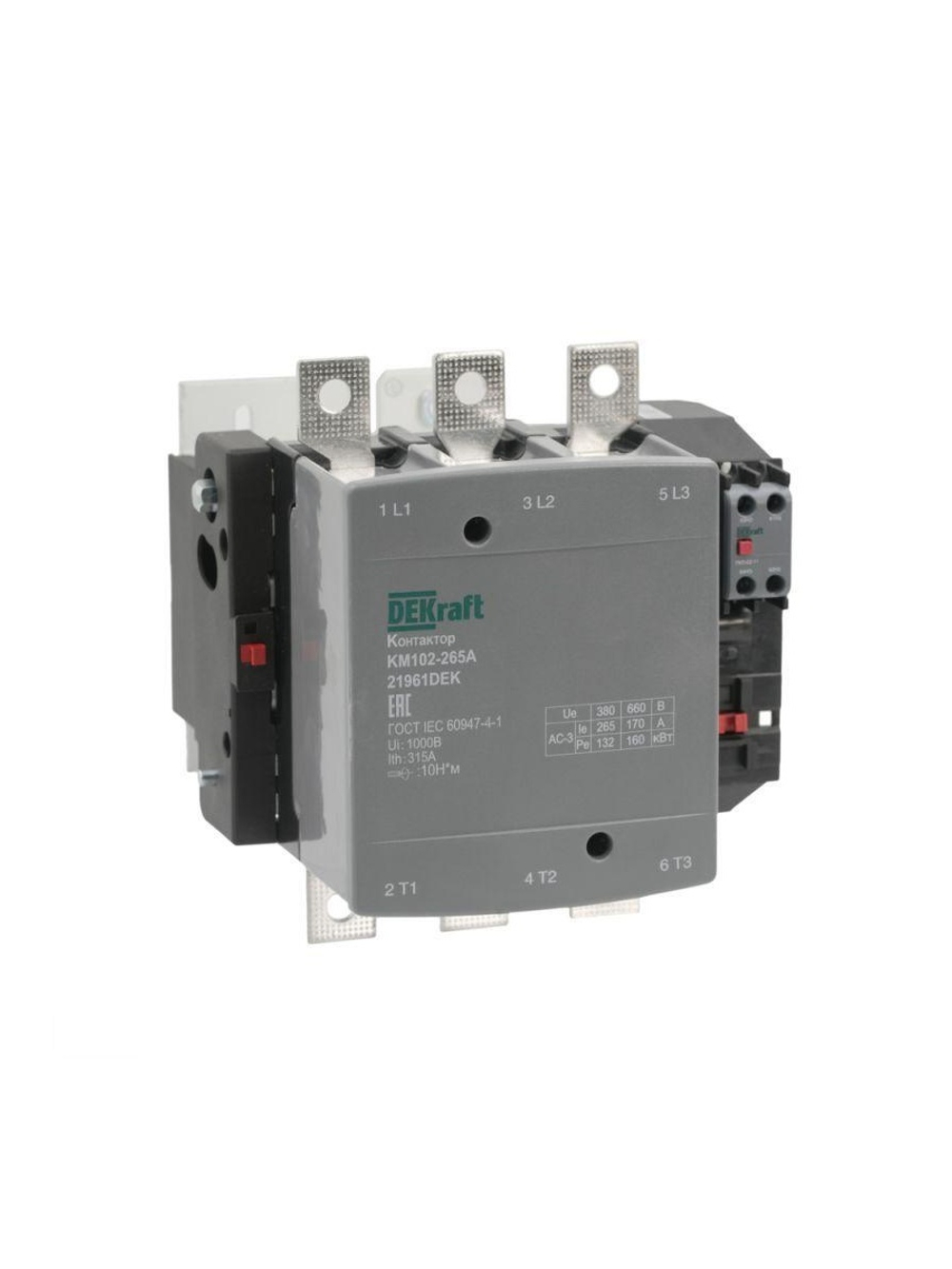 Контактор 265А 220В АС АС3 АС4 1НО+1НЗ КМ-102 DEKraft 21961DEK