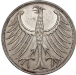 Germany, 5 Mark 1968 – Federal Eagle (Stuttgart Mint - "F"), AU
