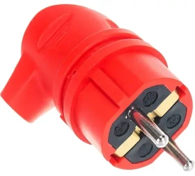 Вилка ЭРА V9-RED-IP44 каучуковая с заземлением 90 градусов 16A IP44 красная Б0044549