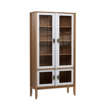 Шкаф для посуды «Бридж» широкий с 4-мя стеклянными дверями браун/белый лак