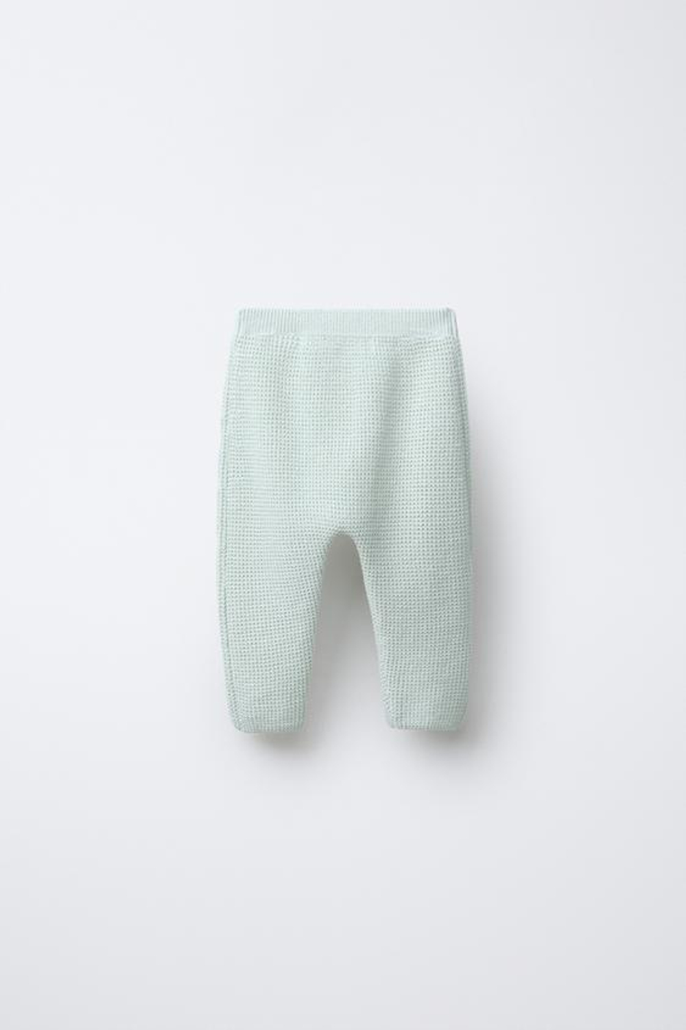 ZARA ТРИКОТАЖНЫЕ БРЮКИ С ЖЕМЧУЖНЫМ УЗОРОМ, ВОДЯНИСТО-ГОЛУБОЙ