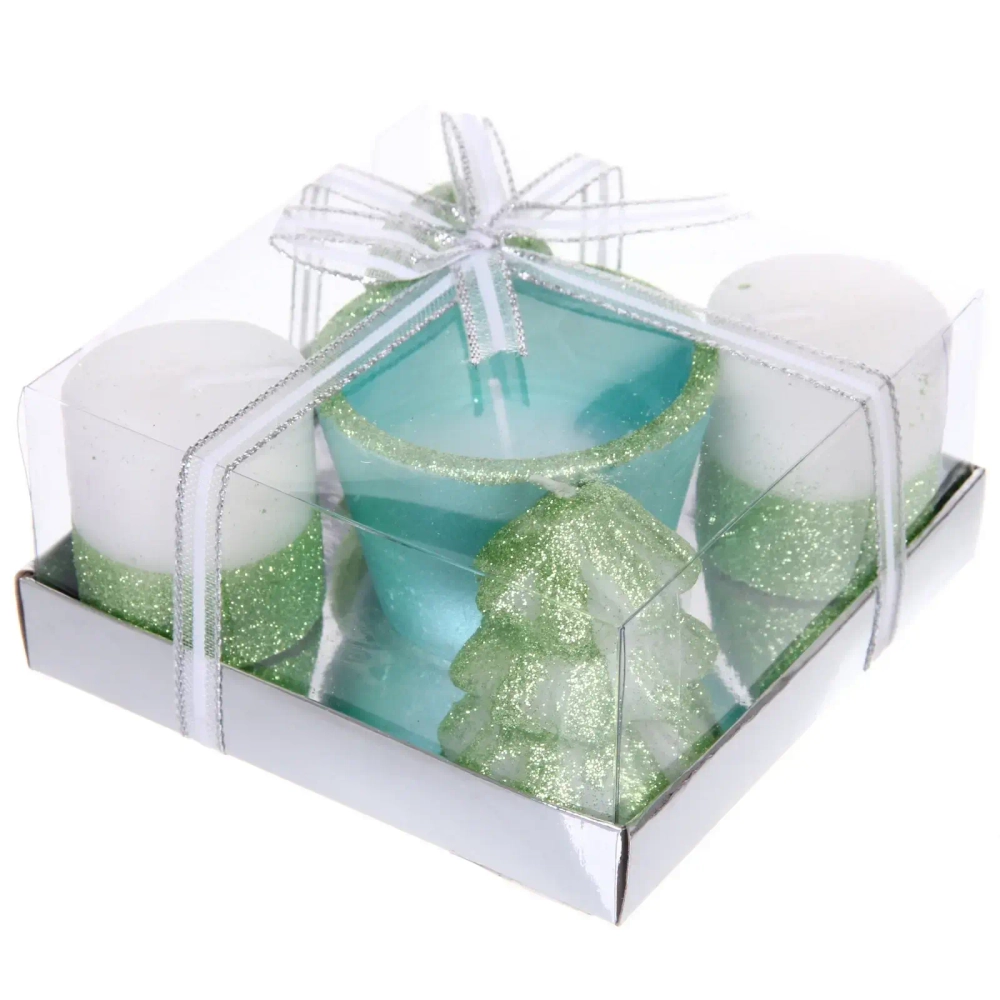 Свечи новогодние «Лесной микс» 11.5*11.5*5см (набор 5шт), Зеленый