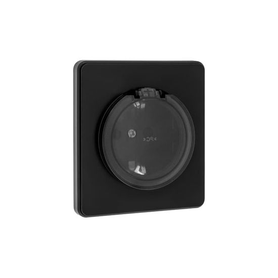 Розетка ROUND 1-ая с/з с/у, со шторками и крышкой 16А оникс KRANZ