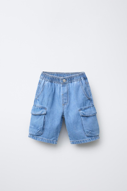 ZARA ДЖИНСОВЫЕ ШОРТЫ-КАРГО, ВЫЦВЕТШИЙ СИНИЙ