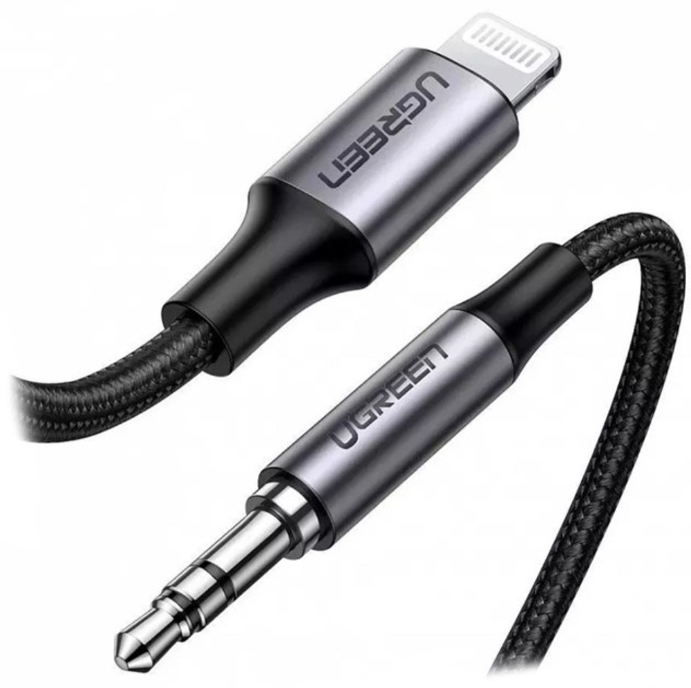 Переходник Ugreen Lightning, 3.5 мм jack (F), 2 м, черный