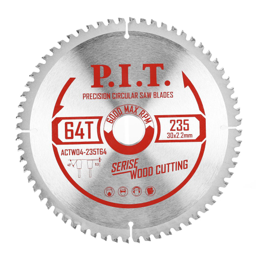 Диск пильный по дереву P.I.T.  235x30x2,2 мм 64Т (ACTW04-235T64)