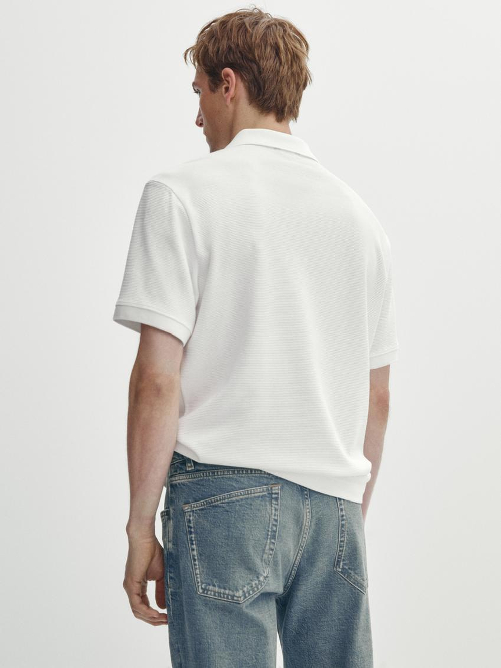 Massimo Dutti Хлопковая футболка-поло с короткими рукавами, натуральный