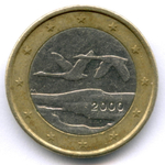 1 евро 2000 год. Финляндия. Регулярный выпуск. Тип 1. Биметалл VF