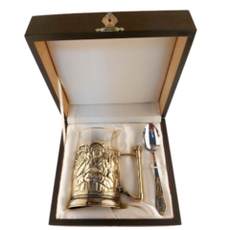 Подстаканник "Металлурги" с ложечкой в подарочном футляре