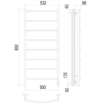 Электрический полотенцесушитель Terminus Классик П8 500x850 электро quick touch, хром